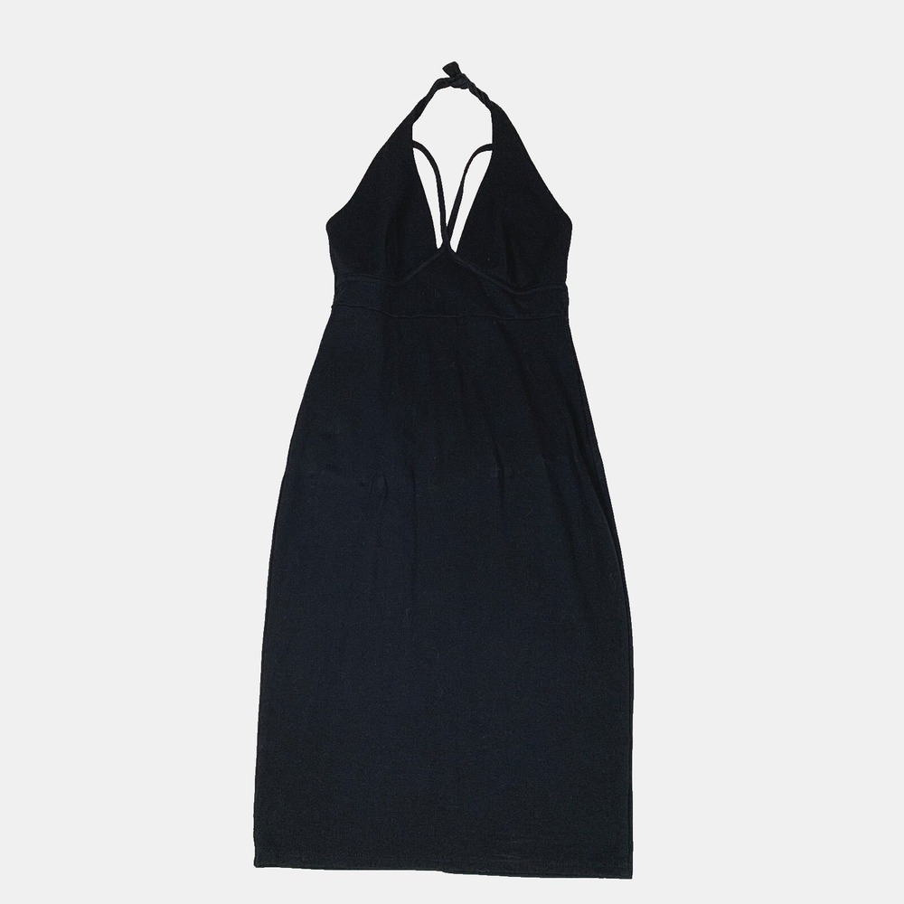 Akira Chicago Red Label Dress Womens M Black Halter Ponte Bodycon Midi Cocktail